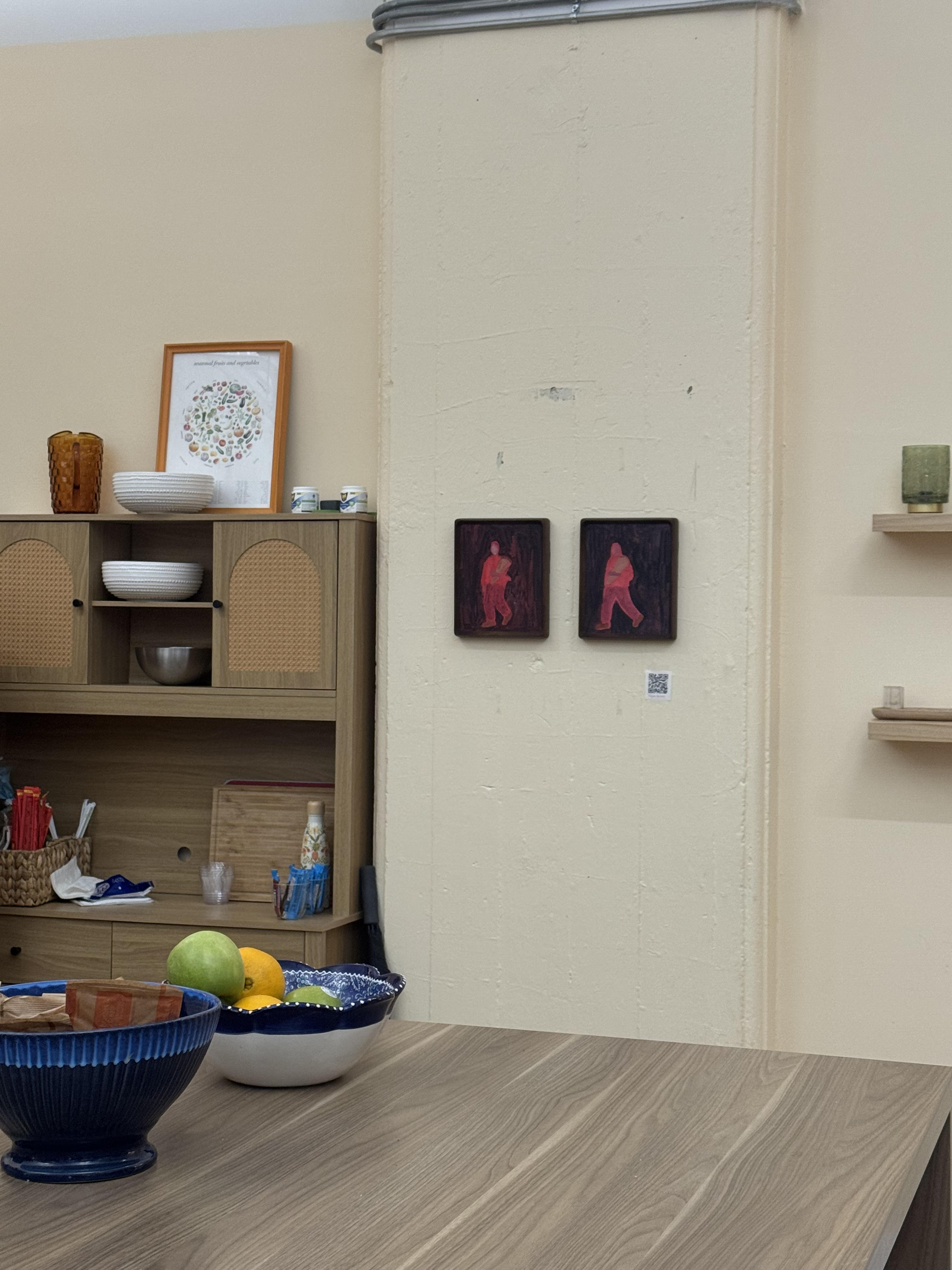 Two paintings by Talya Nelson installed at Fabrik, DUMBO