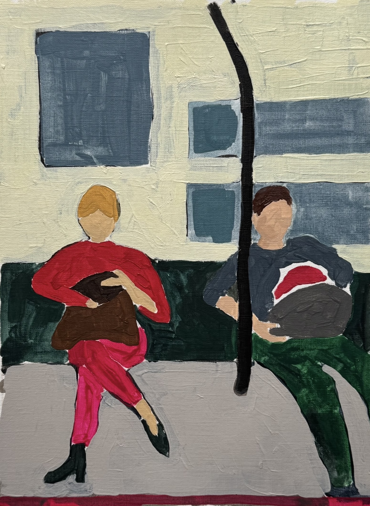 Red pants on the subway