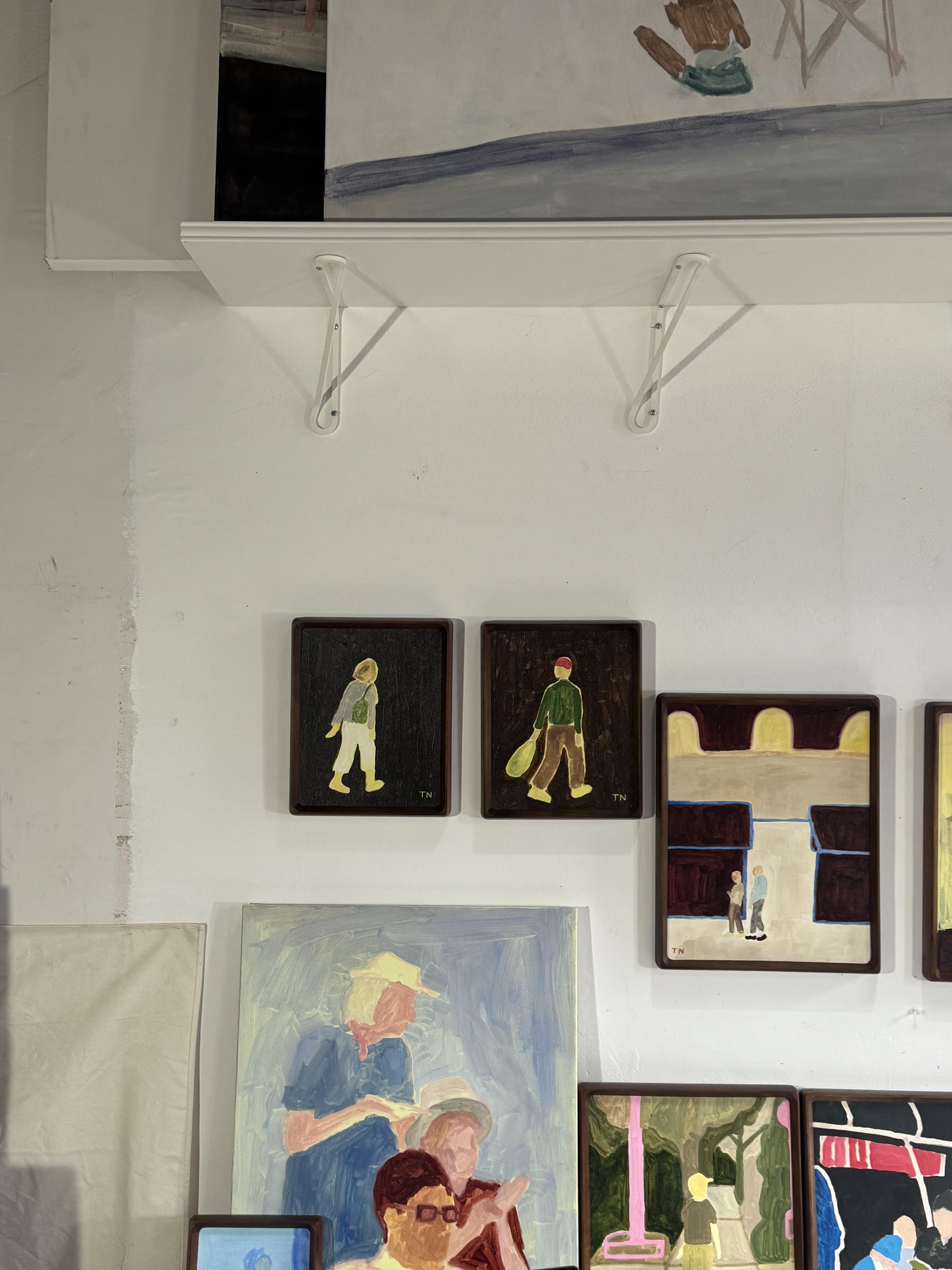 Paintings by Talya Nelson on the wall of her studio in DUMBO, Brooklyn